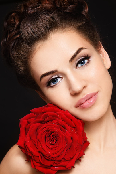 Girl with red rose - Фото, зображення