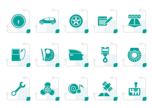 Stylized car parts, services and characteristics icons - Vector, Image