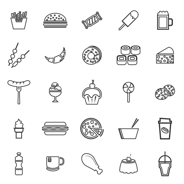 Iconos de línea de comida rápida sobre fondo blanco
 - Vector, Imagen