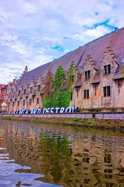Guild halls on Graslei and Korenlei at Lys Canal Ghent - Photo, Image