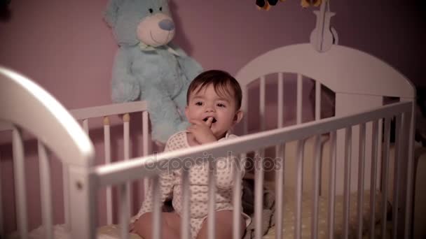 Male toddler in the crib  - Footage, Video