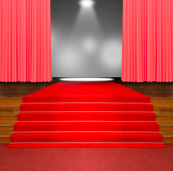 red carpet on wood stairs - Photo, Image