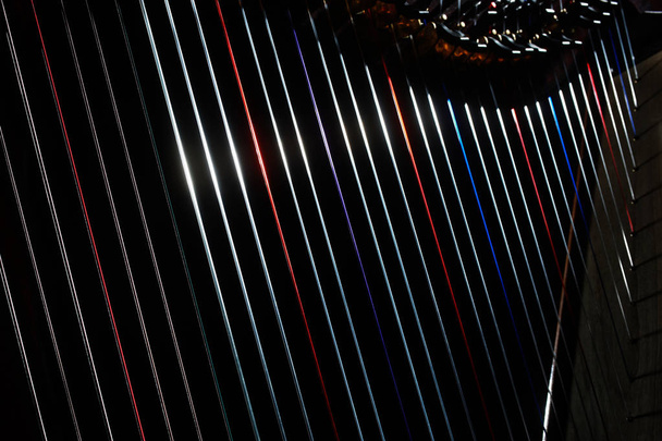 Harp instrument strings closeup. Irish harp music - Foto, imagen
