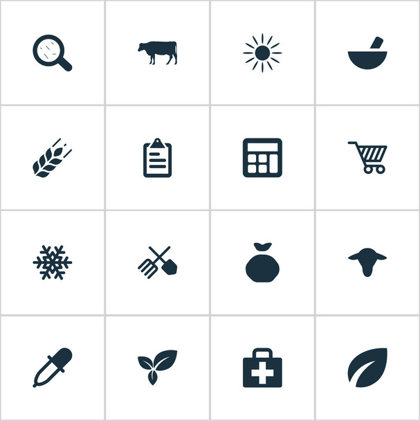 Vector Illustration Set Of Simple Harvest Icons. Elements Pipette, Virus, List And Other Synonyms Storage, Cattle And Medical. - Vector, Image