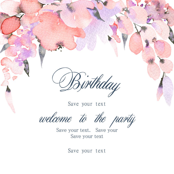 Watercolor background with flowers and floral elements. - Photo, Image