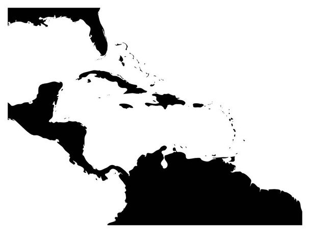 Mapa Karaibów i Ameryki Środkowej. Czarna sylwetka ziemi i biała woda. Prosta płaska ilustracja wektora - Wektor, obraz