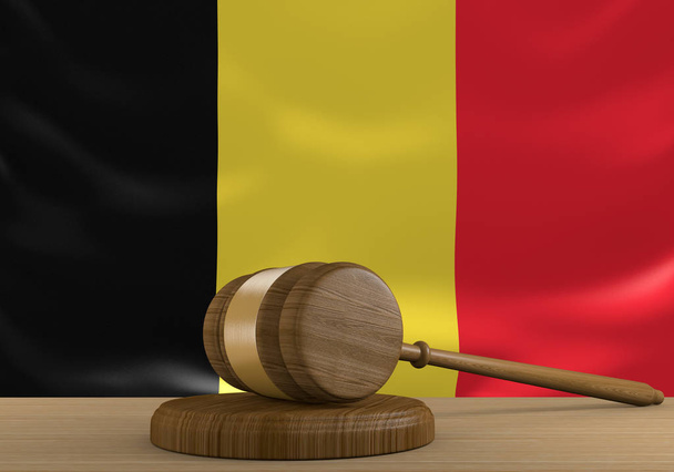 België recht en rechter rechtssysteem met nationale vlag, 3D-rendering - Foto, afbeelding