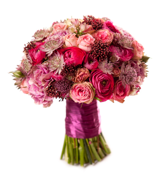 roze bruiloft boeket met Boterbloem en rozen - Foto, afbeelding