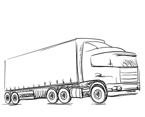 Cartel de logística y entrega de bocetos. Camión dibujado a mano
 - Vector, imagen