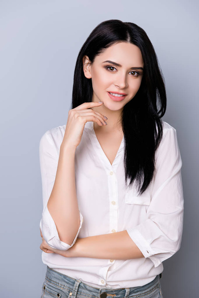 Portrait of beautiful confident  young woman with black hair thi - Foto, immagini