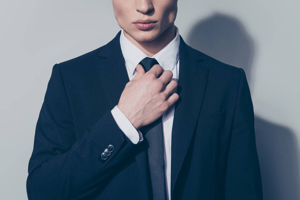 Close up cropped portrait of young handsome businessman in suit. - Fotó, kép