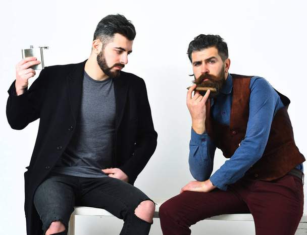Two bearded mens, caucasian stylish hipsters with moustache - Zdjęcie, obraz
