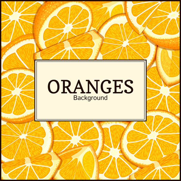 Square label on citrus oranges fruits background. Vector card illustration. - Vector, Image