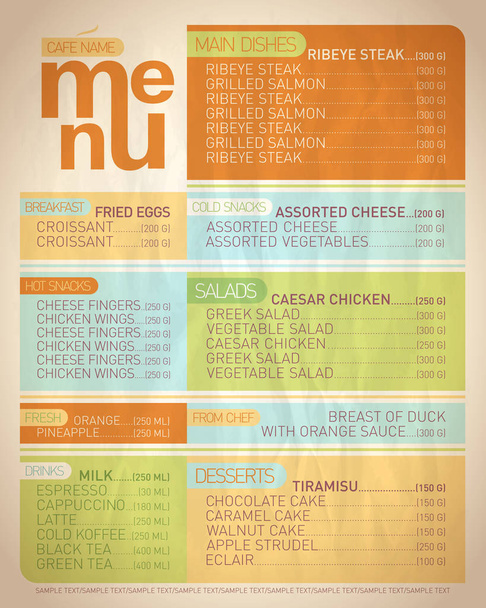 Menu list design with copy space for text  - Vector, Image