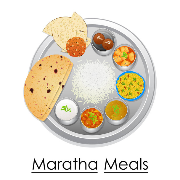 Тарілці повному смачною їжею Maratha - Вектор, зображення