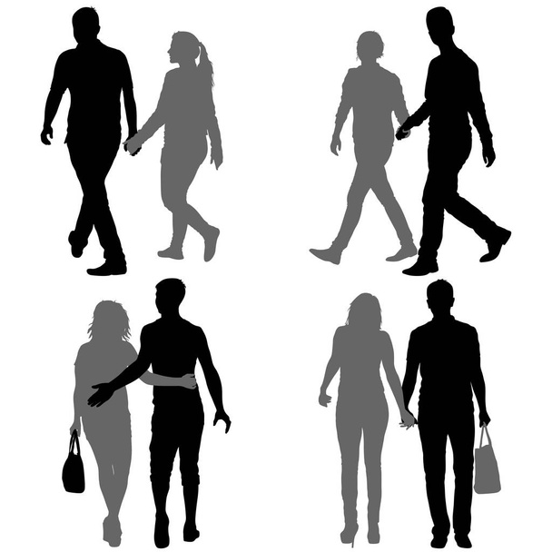 Set Silhouette homme et femme marchant main dans la main
 - Vecteur, image