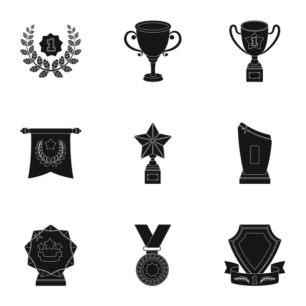 Awards, gold medals and cups as prizes in competitions and competitions. Awards and trophies icon in set collection on black style vector symbol stock illustration. - Vector, Image