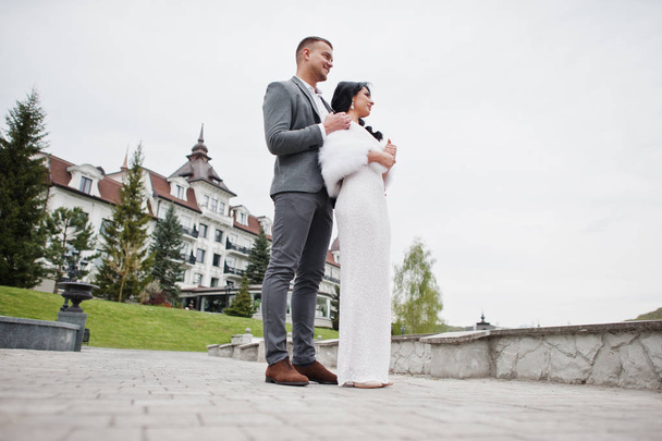 Young fashionable lovely couple at wedding anniversary and marri - Фото, изображение