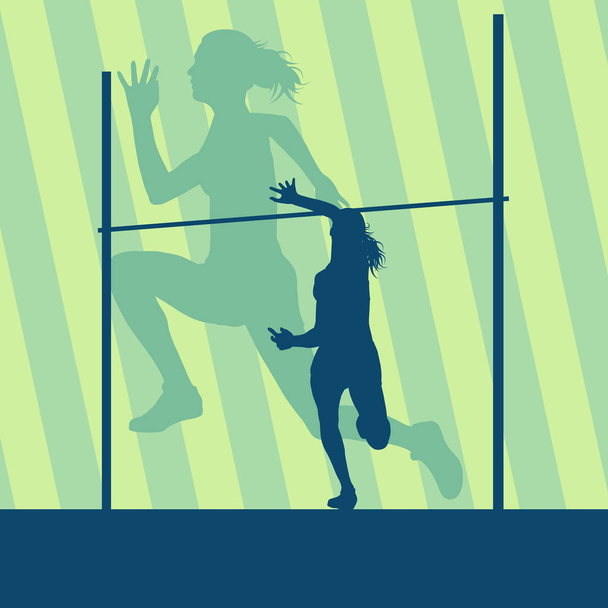 Yüksek atlama aktif kadın atlet hareket spor siluet vektör - Vektör, Görsel
