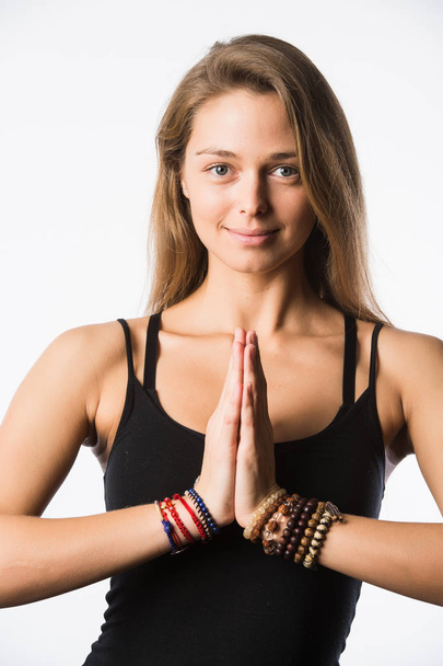 Yogalehrerin in verschiedenen Posen Asana isoliert auf weißem Hintergrund - Foto, Bild