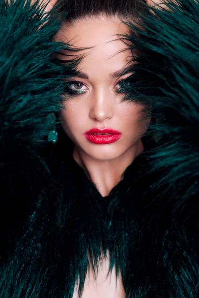 gorgeous woman with dark hair in luxurious fur coat - Foto, Bild