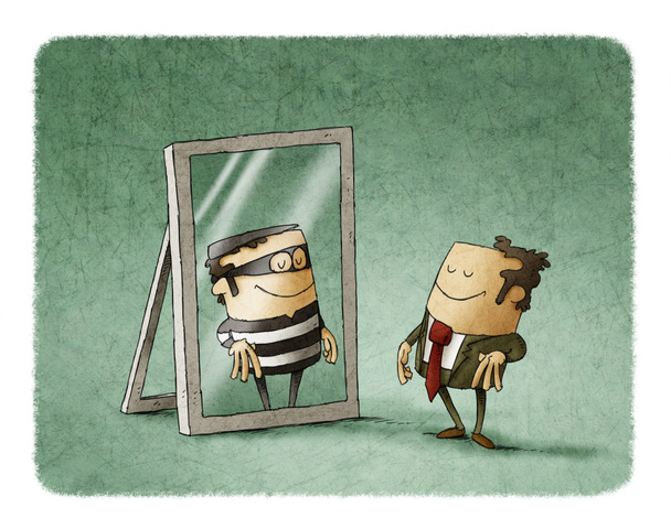 El hombre de negocios ha sido reflejado como un ladrón en un espejo
 - Foto, Imagen
