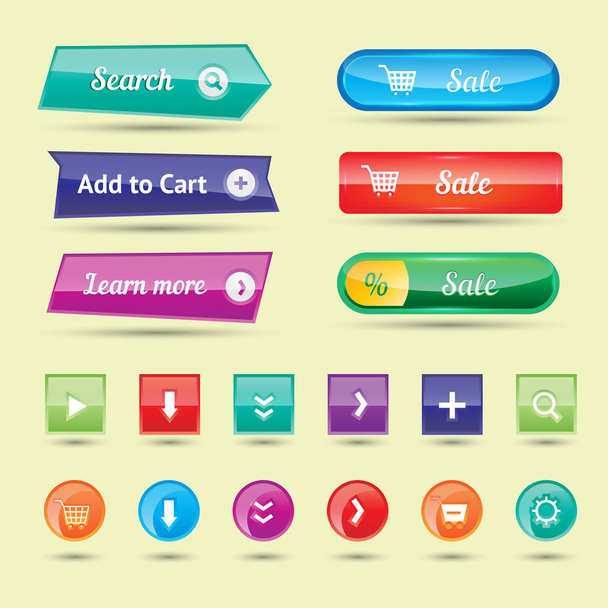 Colorido sitio web botones diseño vector ilustración brillante etiqueta gráfica internet plantilla banner
. - Vector, imagen