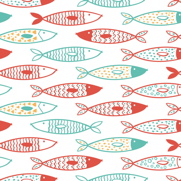Tuna seamless pattern vector decorative fish set - Вектор, зображення