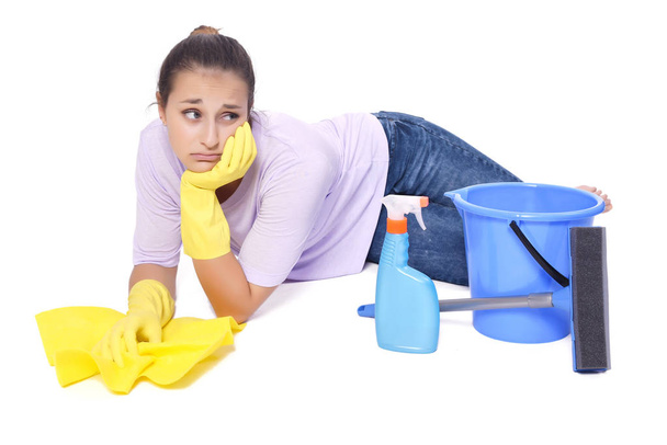 Woman tired of cleaning - Φωτογραφία, εικόνα