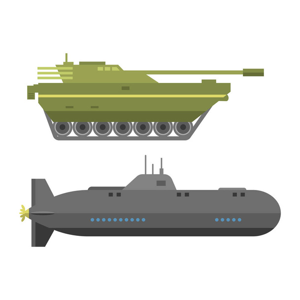 Military technic army war tanks and industry technic armor defense vector collection - Vector, Image