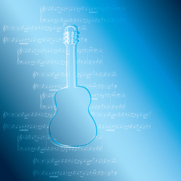 Blue gradient achtergrond met gitaar en muziek notities - vector il - Vector, afbeelding