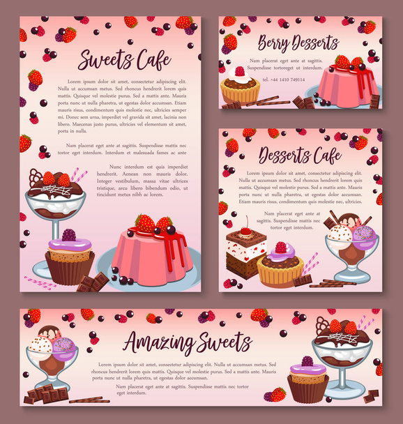 Pastry design templates set of dessert cakes - Διάνυσμα, εικόνα