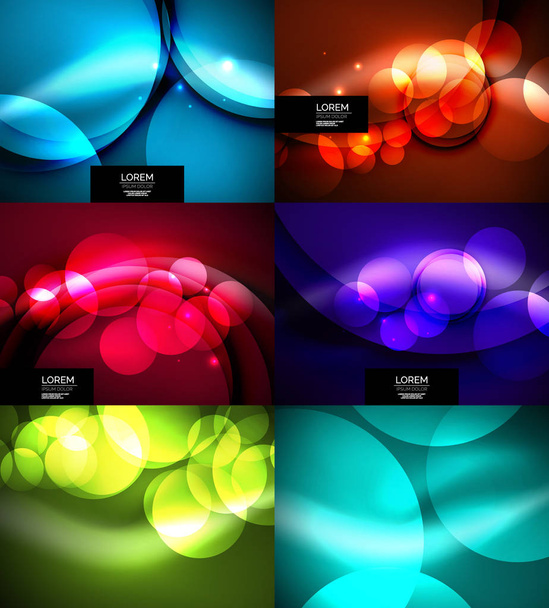 Set aus glänzend leuchtenden Glaskreisen, moderne futuristische Hintergrundschablone - Vektor, Bild
