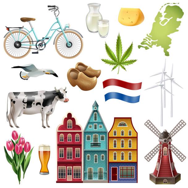 Holandia Holandia podróży zestaw ikon - Wektor, obraz