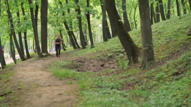 Girl jogging forest - Video