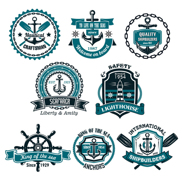 Vector set of nautical and marine icons - Vector, Image