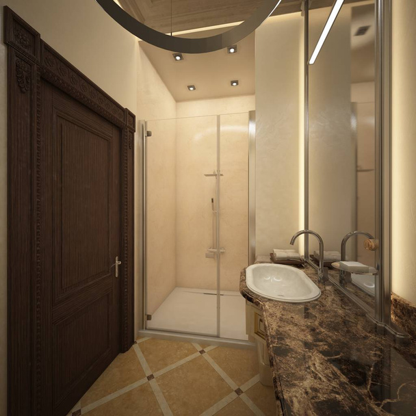  Εσωτερικό μπάνιο με μαρμάρινα τείχη (render) angle_002 - Φωτογραφία, εικόνα