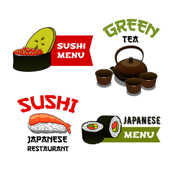 Ανυσματικά εικονίδια σούσι για ιαπωνικό εστιατόριο μενού - Διάνυσμα, εικόνα