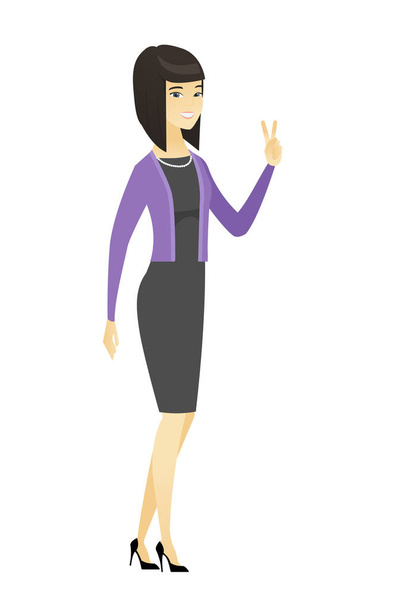 Asian business woman showing victory gesture. - Vector, Image