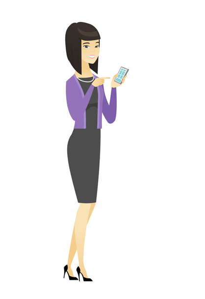 Asian business woman holding a mobile phone. - Вектор, зображення