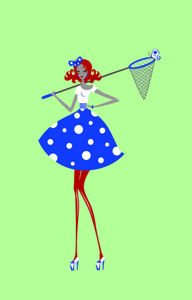 Entomólogo chica con mariposa red ilustración
. - Foto, imagen