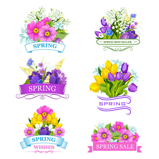 Vektorové ikony z jarních květin pro prodej štítků - Vektor, obrázek
