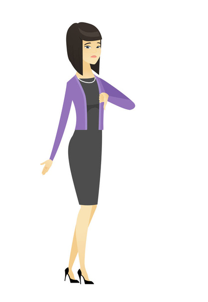Disappointed business woman with thumb down. - Vector, imagen