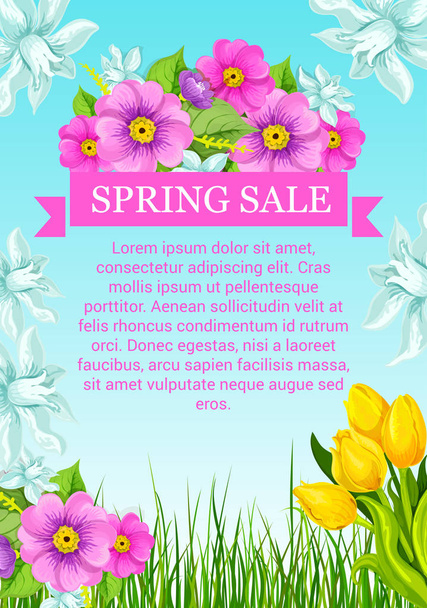 春のセールのための花とベクトル ポスター - ベクター画像