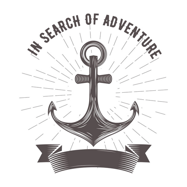 Морская эмблема с якорем и баннером
 - Вектор,изображение