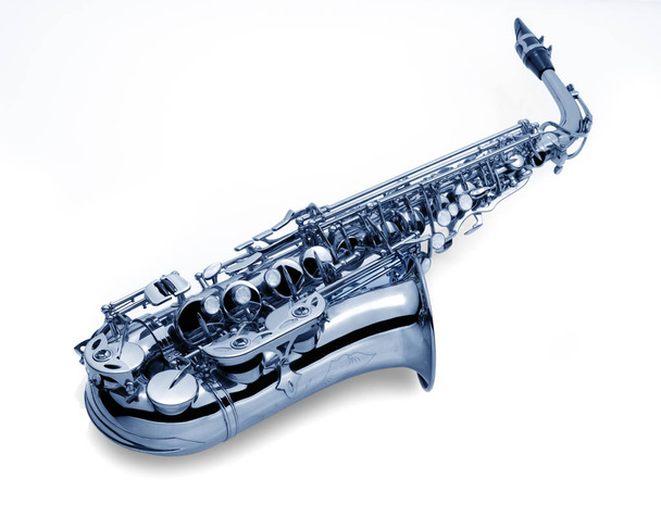 blaues Saxophon isoliert - Foto, Bild