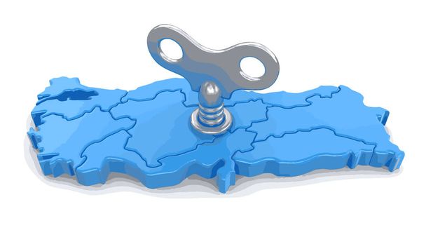 Map of Turkey with winding key. Image with clipping path. - Wektor, obraz