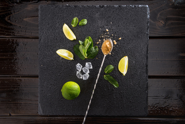 lime slices with mint and mix spoon - Photo, Image
