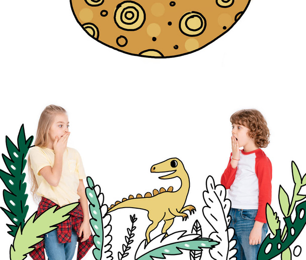erkek ve kız dinozor korkmuş - Fotoğraf, Görsel