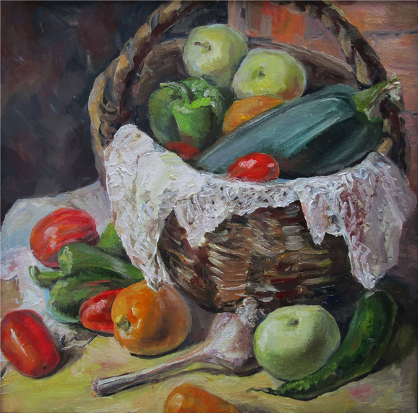 Pais verduras, pintura al óleo
 - Vector, imagen